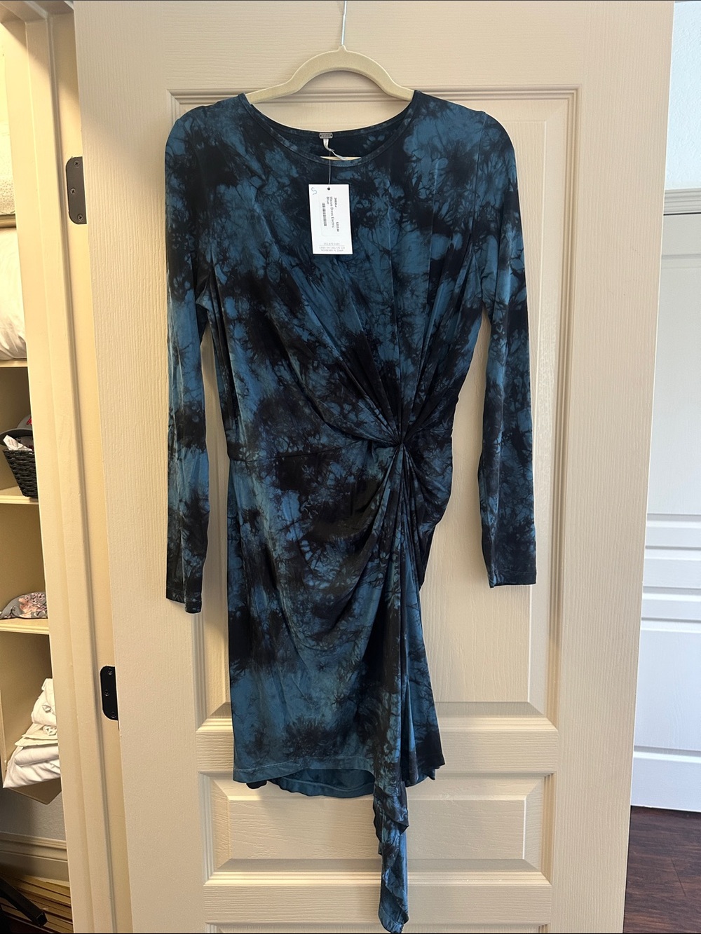Young Fabulous & Broke Blue and Black Tie-Dye Twist Front Long Sleeve Dress
